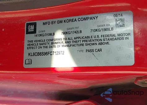 2015 Chevrolet Spark Ls Cvt z USA, uszkodzony, nr VIN KL8CB6S96FC712972